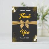 Elegante Zwart & Goud bruiloft waardering Bloemen Bedankkaart (Staand voorkant)
