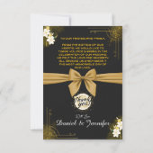 Elegante Zwart & Goud bruiloft waardering Bloemen Bedankkaart (Achterkant)