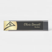 Elegante Zwart & Goud Bureau Naambordje (Voorkant)