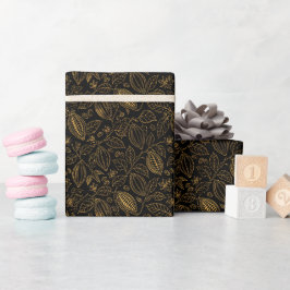 Elegante Zwart Goud Cacao Bloem Vrucht Zakelijk Cadeaupapier