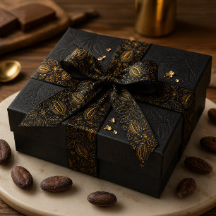 Elegante Zwart Goud Cacao Bloem Vrucht Zakelijk Satijnen Lint