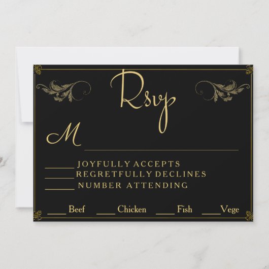 Elegante  Zwart Goud Classic RSVP Invitation Kaart (Achterkant)