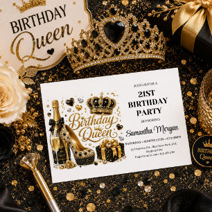 Elegante Zwart Goud Confetti Verjaardag Queen Fees Kaart