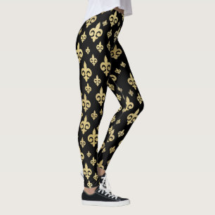 Elegante Zwart & Goud Fleur-de-Lis Mardi Gras Leggings