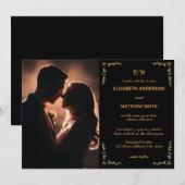 Elegante Zwart & goud foto romantische bruiloft Kaart (Voorkant / Achterkant)