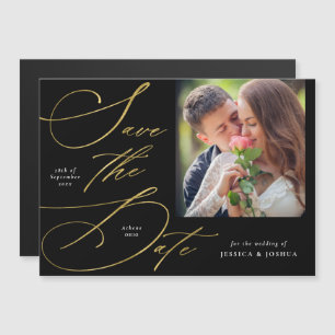 Elegante Zwart & Goud Foto Save the Date Magnet Magnetische Uitnodiging