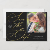 Elegante Zwart & Goud Foto Save the Date Magnet Magnetische Uitnodiging (Voorkant)