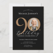 Elegante Zwart Goud Foto Verrassing 90ste Verjaard Kaart (Voorkant)