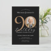 Elegante Zwart Goud Foto Verrassing 90ste Verjaard Kaart (Staand voorkant)