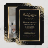 Elegante zwart goud foto viering van het leven kaart (Voorkant / Achterkant)