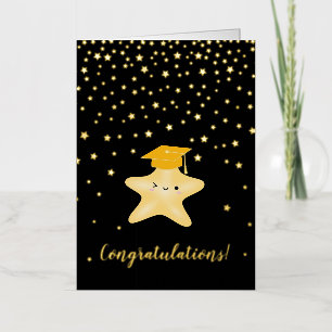 Elegante zwart & goud gefeliciteerd afgestudeerde folie wenskaart