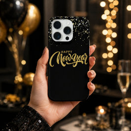 Elegante Zwart Goud Gelukkig Nieuwjaar iPhone 15 Pro Case