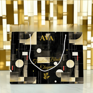 Elegante Zwart & Goud Geometrische Gift Bag Groot Cadeauzakje