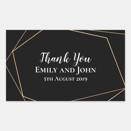 Elegante zwart & goud geometrische lijnen bruiloft rechthoekige sticker (Voorkant)