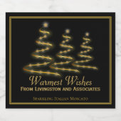 Elegante zwart & goud gestileerde kerstbomen sparkling wijnetiket (Enkel label)