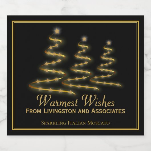 Elegante zwart & goud gestileerde kerstbomen sparkling wijnetiket (Enkel label)
