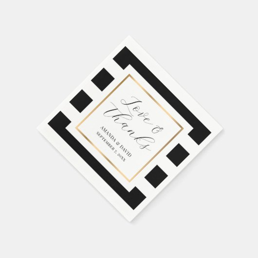 Elegante zwart-goud gestreepte trouw servet (Hoek)