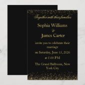 Elegante Zwart & Goud Glitter Confetti bruiloft Kaart (Voorkant / Achterkant)