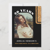 Elegante Zwart Goud Glitter Foto 30e Verjaardag Kaart (Voorkant)