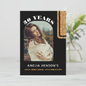 Elegante Zwart Goud Glitter Foto 30e Verjaardag Kaart (Staand voorkant)