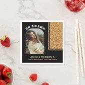 Elegante Zwart Goud Glitter Foto 30e Verjaardag Servet (Insitu)