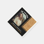 Elegante Zwart Goud Glitter Foto 30e Verjaardag Servet (Hoek)