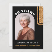 Elegante Zwart Goud Glitter Foto 50e Verjaardag Kaart (Voorkant)