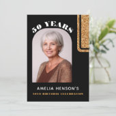 Elegante Zwart Goud Glitter Foto 50e Verjaardag Kaart (Staand voorkant)