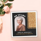 Elegante Zwart Goud Glitter Foto 60e Verjaardag Servet