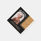 Elegante Zwart Goud Glitter Foto 60e Verjaardag Servet (Hoek)