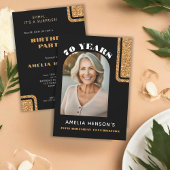 Elegante Zwart Goud Glitter Foto 70e Verjaardag Kaart