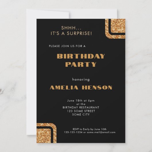 Elegante Zwart Goud Glitter Foto 70e Verjaardag Kaart (Achterkant)