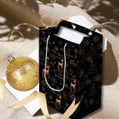 Elegante Zwart & Goud Herten Custom Kerstmis Medium Cadeauzakje
