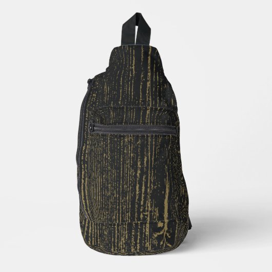 Elegante Zwart Goud Hout Graan Sling Bag (Voorkant)
