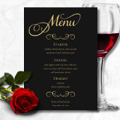 Elegante zwart goud kalligrafie script bruiloft menu