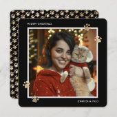 Elegante Zwart Goud Kat Eigenaar Foto Meowy Kerstm Feestdagenkaart (Voorkant / Achterkant)