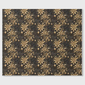 Elegante Zwart Goud Kerst Ornament Bloemen Cadeaupapier (Vlak)