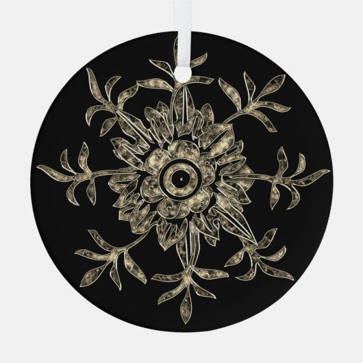 Elegante Zwart & Goud Kristal Kerst Hexagon Glas Ornament (Achterkant)