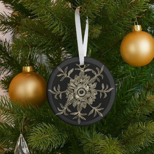 Elegante Zwart & Goud Kristal Kerst Hexagon Glas Ornament