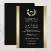 Elegante Zwart Goud Laurel Krans Monogram Huwelijk Kaart (Voorkant / Achterkant)