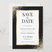 Elegante Zwart Goud Lijst Confetti bruiloft Save The Date (Voorkant)
