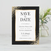 Elegante Zwart Goud Lijst Confetti bruiloft Save The Date (Staand voorkant)