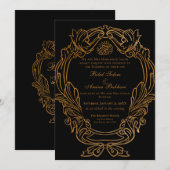 Elegante Zwart Goud Lijst Islamitische bruiloft Kaart (Voorkant / Achterkant)