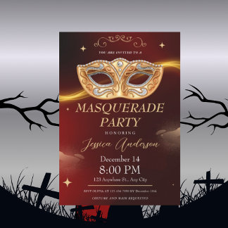 Elegante Zwart Goud Masquerade Feest Verjaardag Kaart