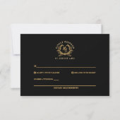 Elegante zwart/goud Monogram Crest Wedding RSVP Kaartje (Voorkant)