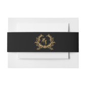 Elegante zwart/goud Monogram Crest Wedding Uitnodigingen Wikkel (Voorkant Voorbeeld)