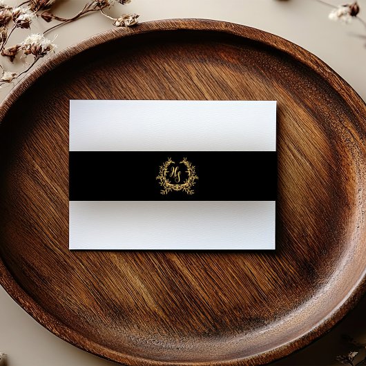 Elegante zwart/goud Monogram Crest Wedding Uitnodigingen Wikkel