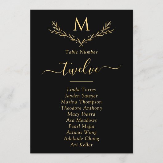 Elegante Zwart & Goud Monogram Krans Trouwkaarten Kaart (Voorkant)