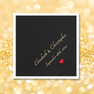 Elegante Zwart Goud Monogram Wedding Party Cocktai Servet