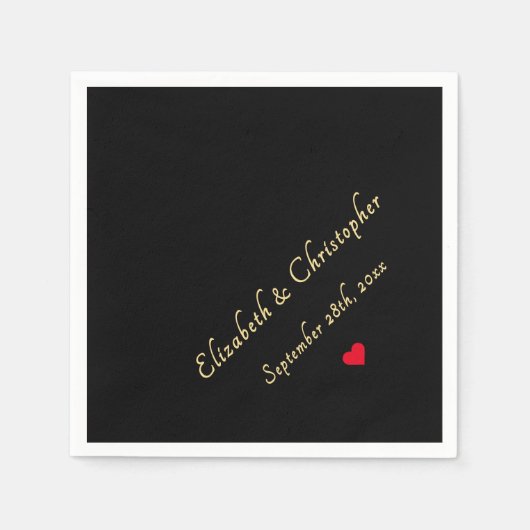 Elegante Zwart Goud Monogram Wedding Party Cocktai Servet (Voorkant)